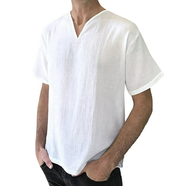 Men's Baggy Cotton Linen Soid V Neck Short Sleeve Retro T-Shirts Tops Blouse Men's Baggy Cotton Linen Soid V Neck Short Sleeve Retro T-Shirts Tops Blouse
